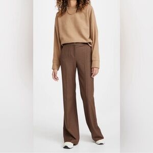 Veronica Beard Lebone Micro-Gingham Flared Trouser Pants Camel Women's 22